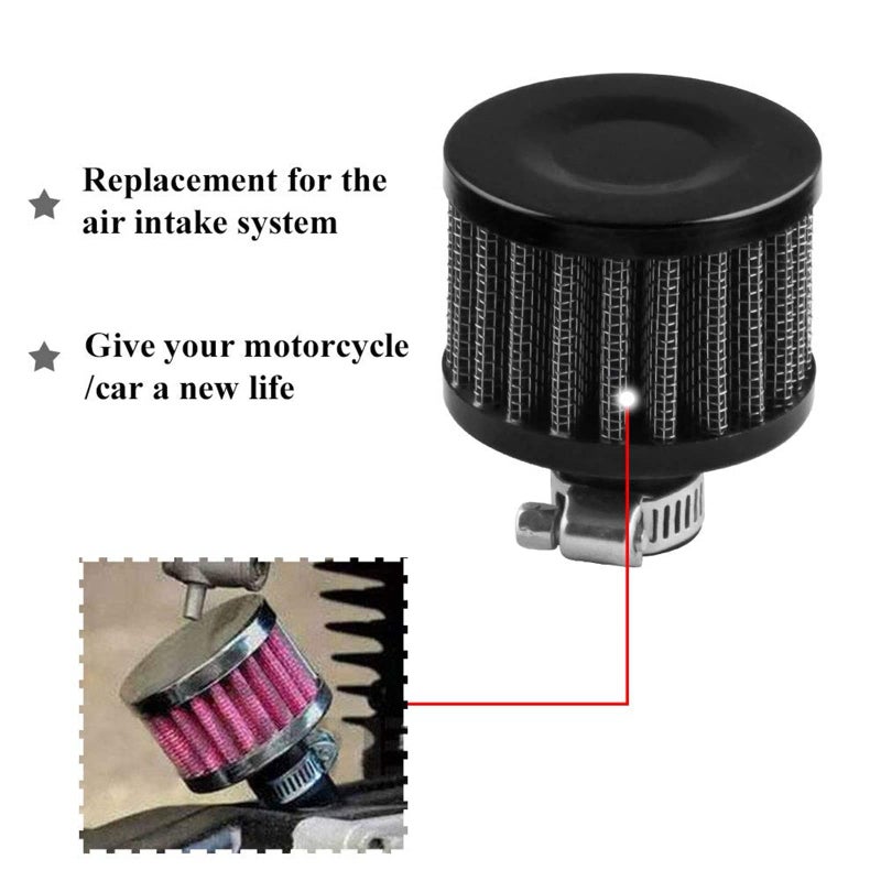 RYANSTAR RACING RYANSTAR 12mm Air Filter Cold Air Intake Filter Breather Turbo Vent Universal Air Intake Filter Cleaner Black Compatible with car and Motorcycle - Image 2